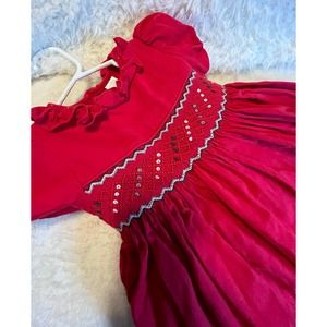 Edgehill Collection Girl's Size 3T Red Corded Smocked Ruffled Collar Dress